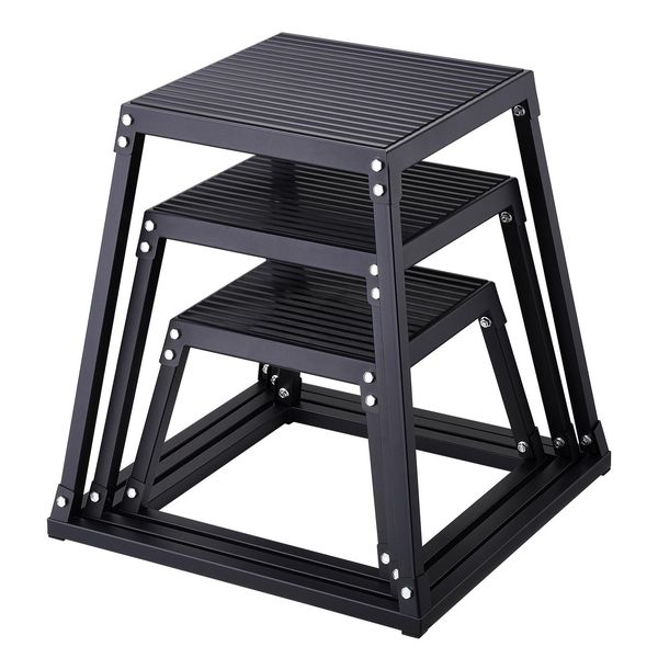 Vevor 3 Pezzi Plyometric Jump Boxes, 305/458/609 Mm Plyometric Box Nero, Antiscivolo Fitness Exercise Step-Up Box Set Per L'allenamento Fitness A Casa, Condizionamento Allenamento Della Forza, Salto Di Formazione Portatile-image