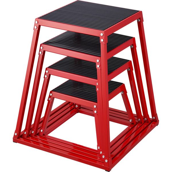 Vevor 4 Pezzi Plyometric Jump Boxes, 305/458/609/762 Mm Plyometric Box Red, Antiscivolo Fitness Esercizio Step-Up Box Set Per Home Fitness Training, Condizionamento Allenamento Forza, Allenamento Salto Portatile-image
