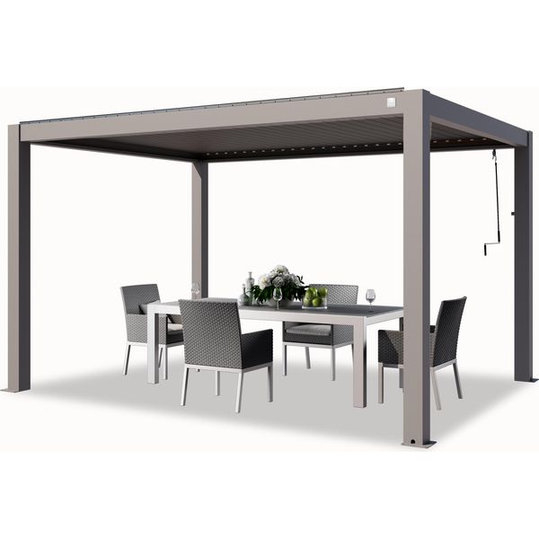 Primeyard Pergola 3X4 M Montanti In Alluminio Con Tetto A Doghe In Alluminio Gazebo Da Giardino Grigio-image