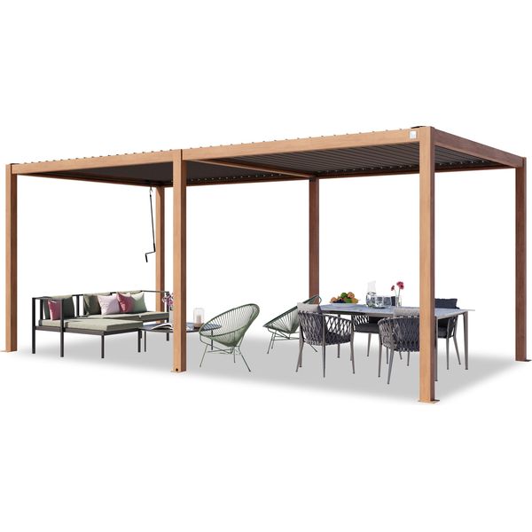 Primeyard Pergola 3X6 M Montanti In Alluminio Look Legno Con Tetto A Doghe In Acciaio Gazebo Da Giardino-image