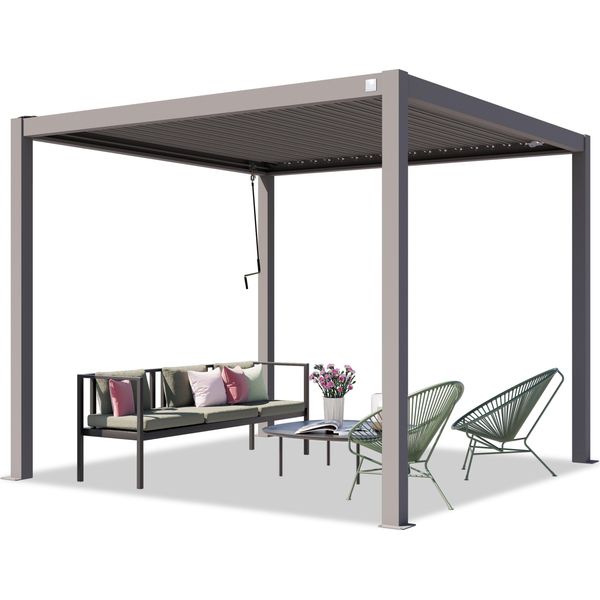 Primeyard Pergola 3X3 M Montanti In Alluminio Con Tetto A Doghe In Acciaio Gazebo Da Giardino Grigio-image