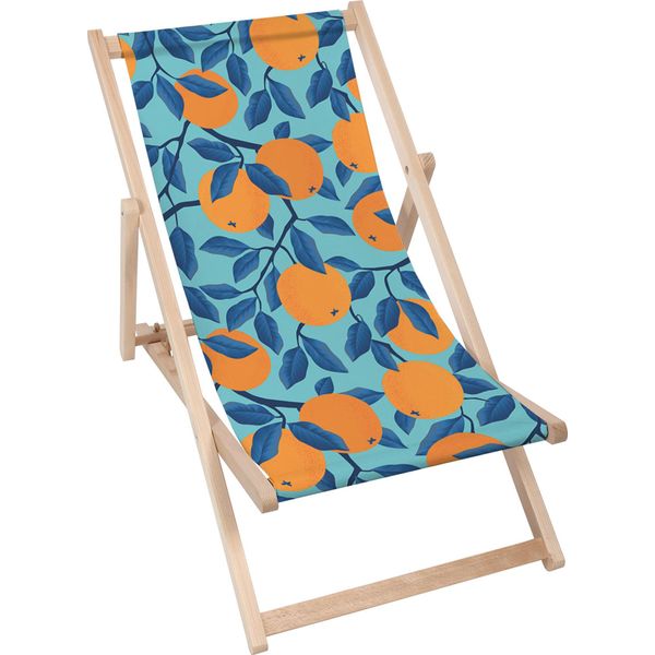 Sdraio Dreamroots Pieghevole In Legno Fino A 130 Kg, Sdraio Pieghevole Con Regolazione Dell'inclinazione Dello Schienale In 3 Fasi, Tropical Oranges-image