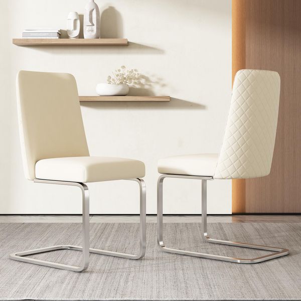 Set Di 2 Sedie A Sbalzo Flieks, Sedie Per Sala Da Pranzo Con Gambe In Metallo Argentato, Sedie Imbottite Con Rivestimento In Velluto, Sedie Da Cucina Sedia Da Soggiorno, Beige-image