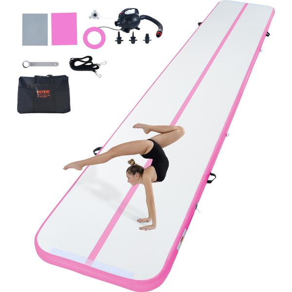 Vevor Tappetino Gonfiabile Per Ginnastica, Pista Per Tumbling Con Pompa Elettrica, 598 X 101 X 10 Cm Tappetini Di Allenamento Per Uso Domestico/Palestra/Yoga/Cheerleading Rosa-image