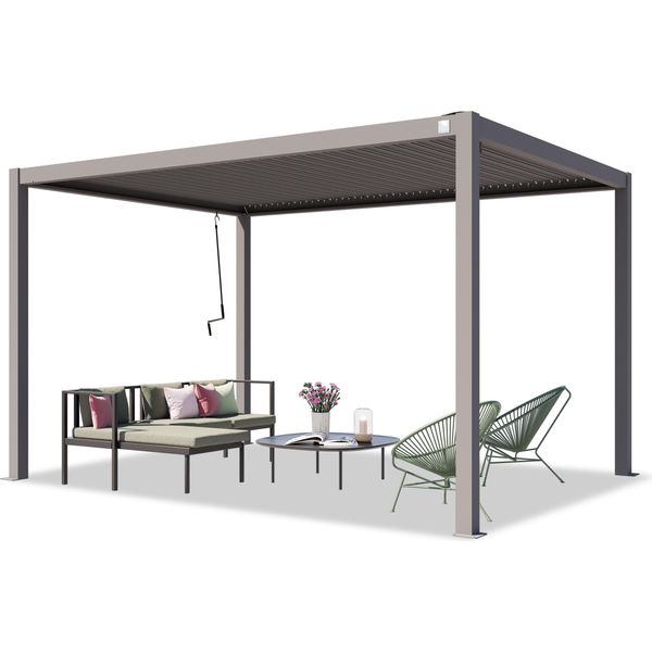 Primeyard Pergola 3X4 M Montanti In Alluminio Con Tetto A Doghe In Acciaio Gazebo Da Giardino Grigio-image
