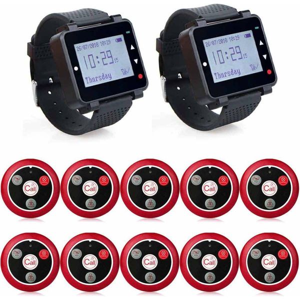 Retekess T128-T117 Cercapersone Per Ristoranti, Sistema Cercapersone Con Tre Modalità Di Promemoria, 2 Ricevitori Orologio E 20 Pulsanti Di Chiamata Clienti Per Bar, Hotel, Cliniche-image