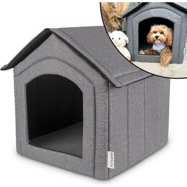 Petsona Grotta Per Cani Cuccia Per Cani Pieghevole Con Tetto Rimovibile Cuccia Per Cani Letto Per Gatti Letto Per Animali Domestici Posto Letto Taglia L, Grigio/Medaglioni-image