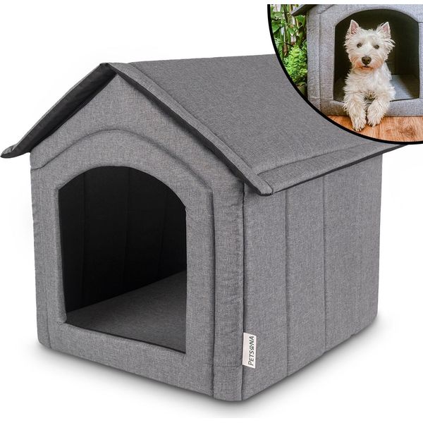 Petsona Grotta Per Cani Cuccia Per Cani Pieghevole Con Tetto Rimovibile Cuccia Per Cani Letto Per Gatti Letto Per Animali Domestici Posto Letto Taglia Xl, Grigio/Medaglioni-image