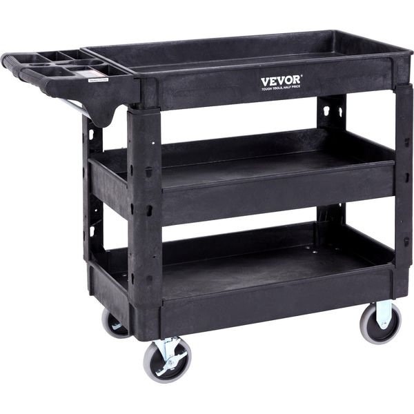 Carrello Di Servizio Vevor 103X43,5X85,7Cm Carrello Di Servizio Capacità Di Carico 249 Kg Carrello In Polipropilene Carrello Multiuso Con 3 Scomparti Carrello Da Cucina Con Ruote Piroettanti Carrello Per Nicchie Carrello Per Officina Carrello Di Servizio-image