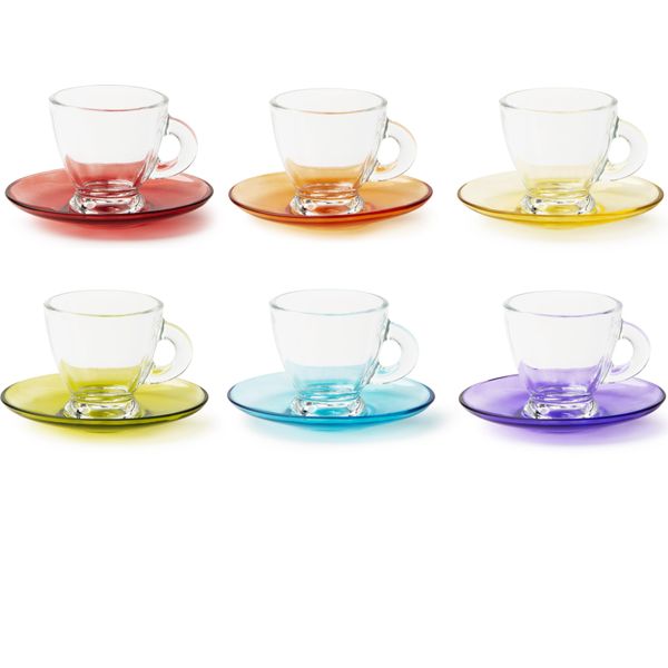 Excelsa Set Di 6 Tazze Da Espresso Con Piattini Istanbul In Vetro Da 9 Cl Colorato-image
