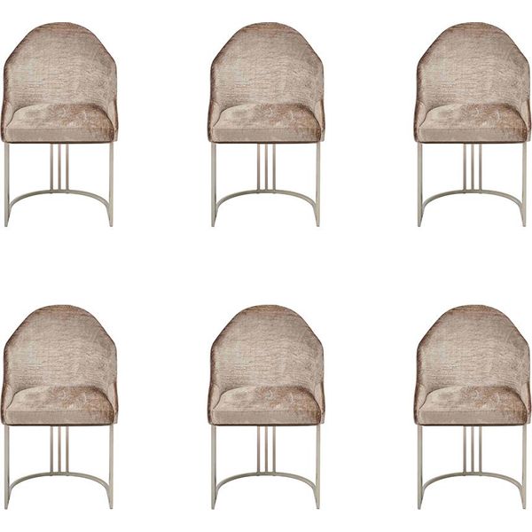 Lusso Sedia Da Pranzo 6X Sedie Design Tessile Metallo Beige Sedia Mobili Jvmoebel-image