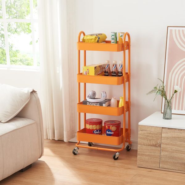 Carrello Da Cucina 'PyhäNtä' Con 4 Cestini 103,5 X 46 X 35 Cm Acciaio Arancione-image