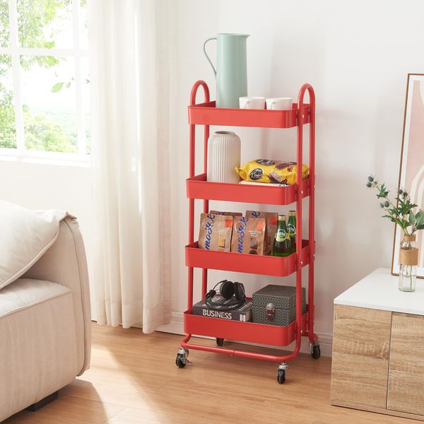 Carrello Da Cucina 'PyhäNtä' Con 4 Cestini 103,5 X 46 X 35 Cm Acciaio Rosso-image