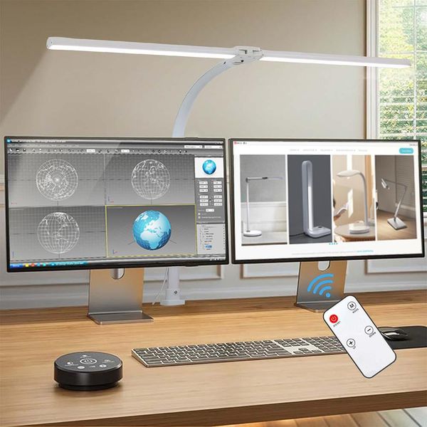 Lampada Da Tavolo A Led Da 24W 80Cm Morsettibile Dimmerabile 5 Temperature Di Colore Protezione Occhi Regolabile Lampada Da Tavolo Per Ufficio, Lettura, Apprendimento-image