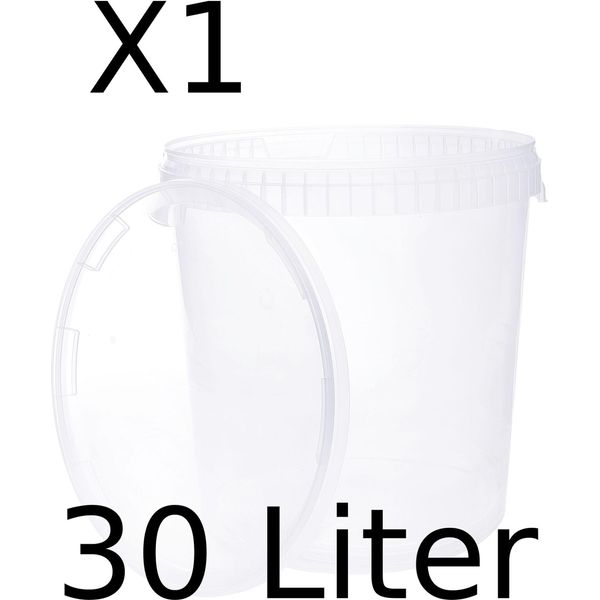 Benbow Secchio Con Coperchio 30L X1 Secchio Trasparente - Per Alimenti, Stabile, Ermetico, A Tenuta Stagna, Inodore - In Plastica - Vuoto-image