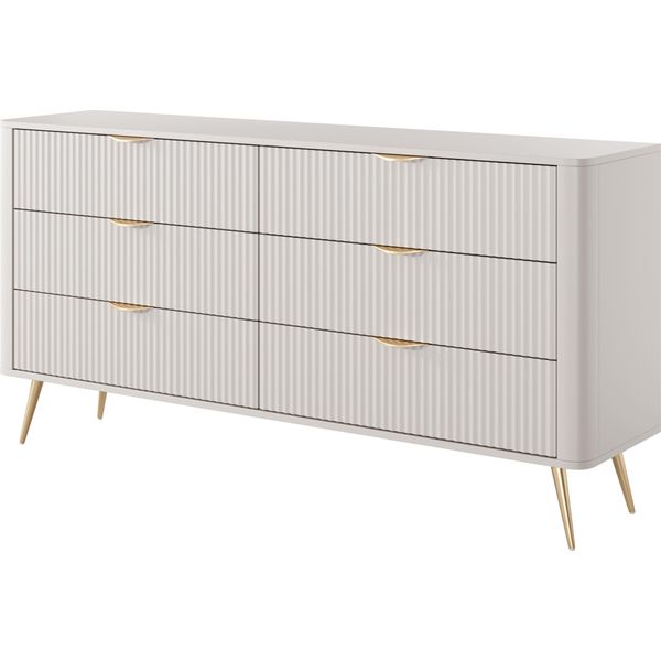 Cassettiera: 6 Cassetti, Cashmere, Gambe Dorate, 163,2 X 81,2 X 38 Cm-image