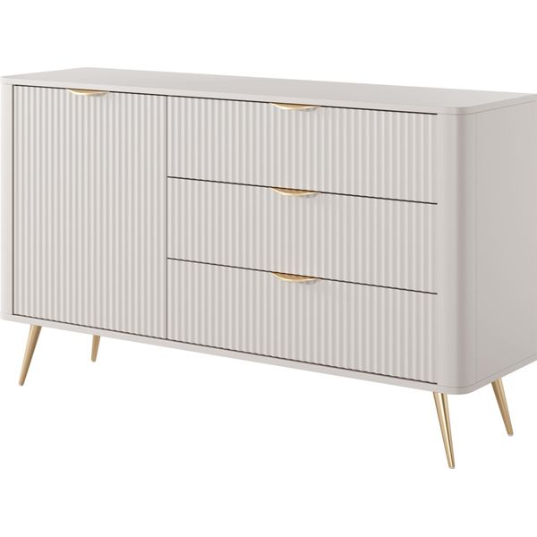 Cassettiera: 3 Cassetti, 1 Anta, Cashmere, Gambe Dorate, 138,2 X 81,2 X 38 Cm-image