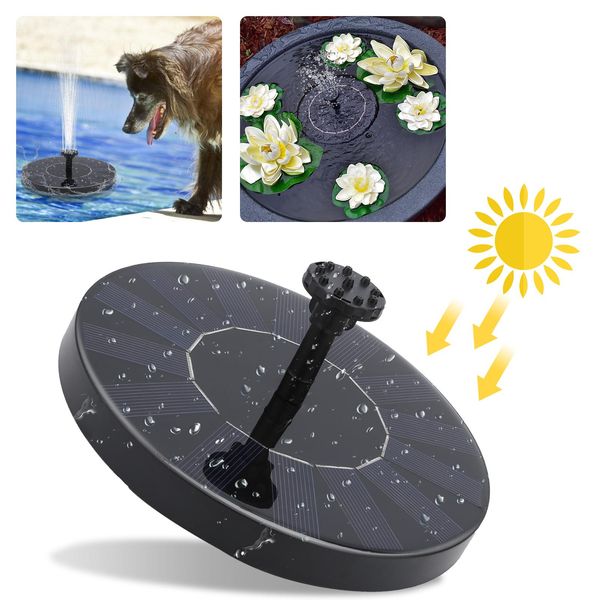 Clanmacy Pompa Solare 1,5W Fontana Da Giardino Con 6 Stili Di Fontana 190L/H Pompa Acqua Solare Pompa Fontana Pompa Laghetto Solare-image
