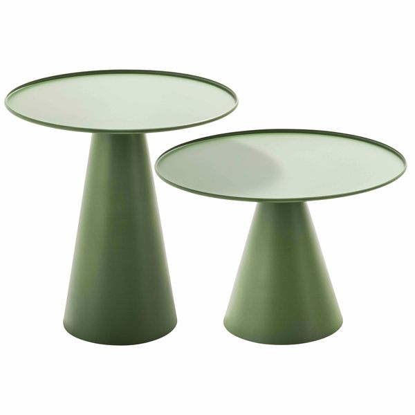 Set Di 2 Tavolini Da Giardino Rotondi Verdi Cactus - Oviala Gomba-image