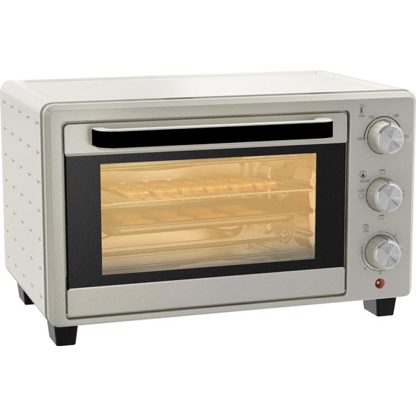 Homcom Mini Forno 21L Forno Per Pizza, Mini Forno Con Teglia, Griglia E Vassoio Per Briciole, Forno Da Tavolo 1400W Con Timer 1H, 100-230 ℃, Metallo, Crema-image