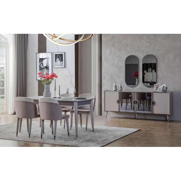 Set Da Pranzo Grigio Sedie Tavolo Allungabile Credenza Jvmoebel-image