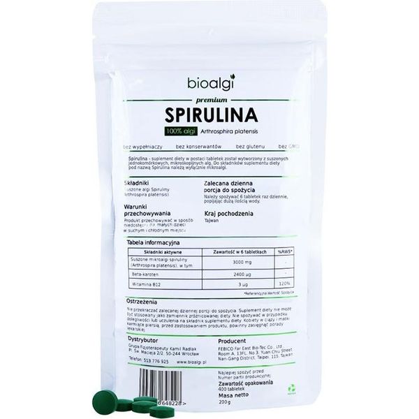 Spirulina Platensis Bioalga 100% Naturale 400 Compresse - Integratore Alimentare-image