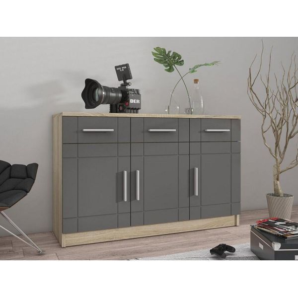 Cassettiera Combinata Parisa - Larghezza 103 Cm, Rovere Sonoma / Grafite-image