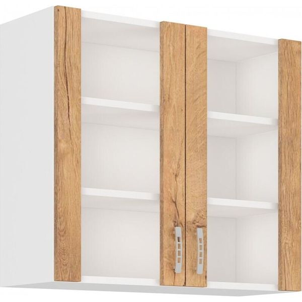 Armadietto Superiore Vetrato Sabrya - Larghezza 80 Cm, Rovere Lefkas / Bianco-image