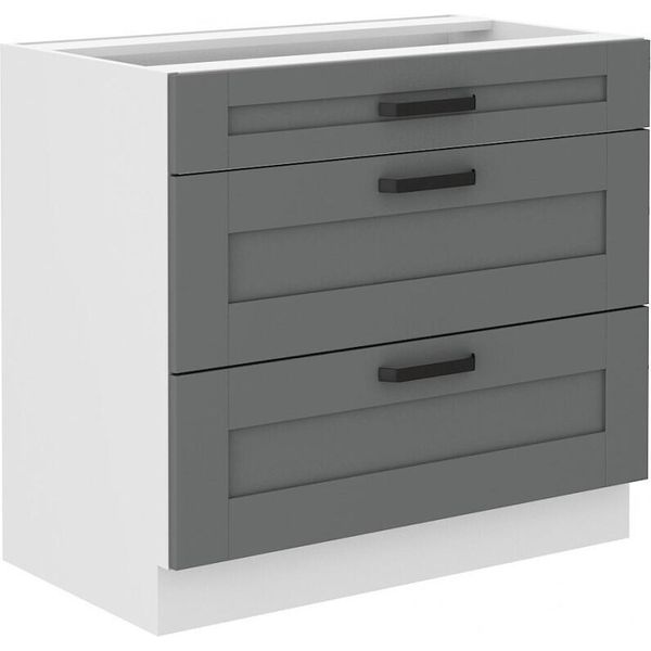 Armadietto Inferiore Con Cassetti Laili - Larghezza 80 Cm, Grigio / Bianco-image