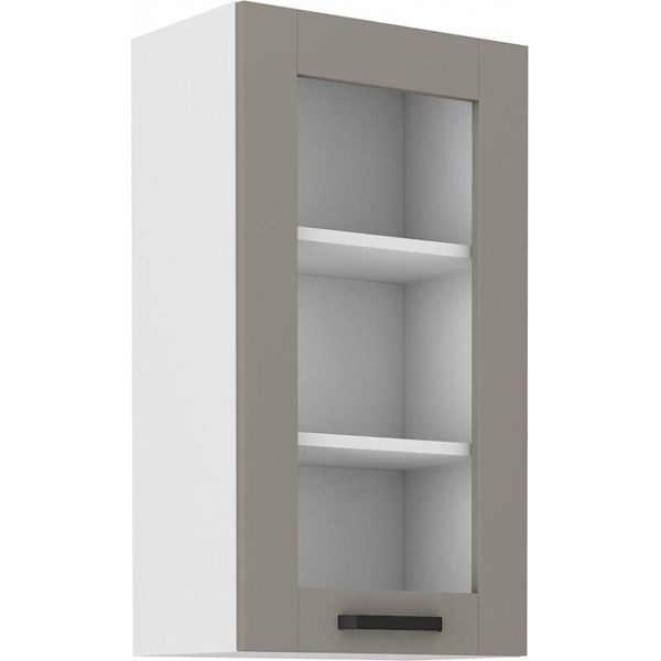 Armadietto Alto Vetrato Laili - Larghezza 40 Cm, Grigio Chiaro / Bianco-image