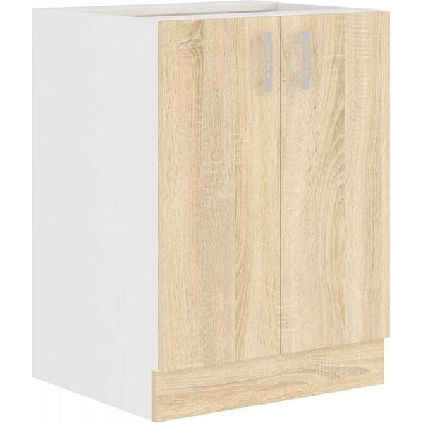 Armadietto Inferiore A Doppia Anta Sabrya - Larghezza 60 Cm, Rovere Sonoma / Bianco-image