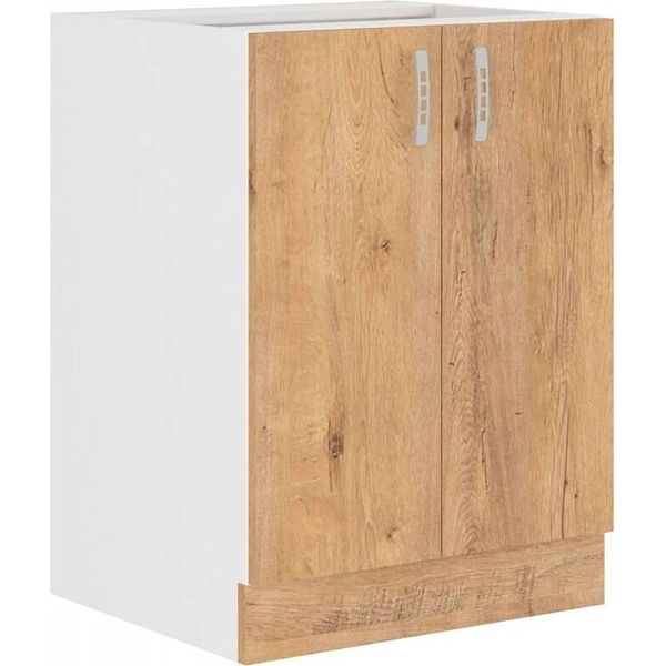Armadietto Inferiore A Doppia Anta Sabrya - Larghezza 60 Cm, Rovere Lefkas / Bianco-image