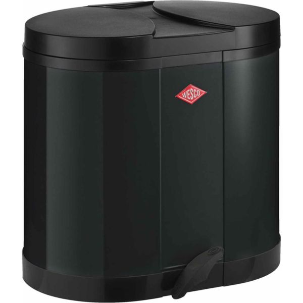 Wesco Doppel-Abfallsammler ÖKo-Sammler 170, Abfallsammler, Tretabfallsammler, TretmüLleimer, MüLleimer, Stahlblech, Schwarz, 2 X 15 L, 170611-62-image