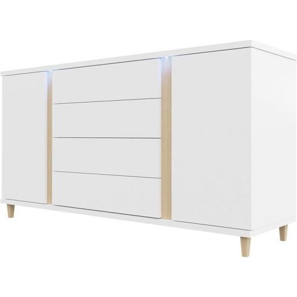 Larga Cassettiera Per Soggiorno Anina - Bianco / Rovere Wotan-image