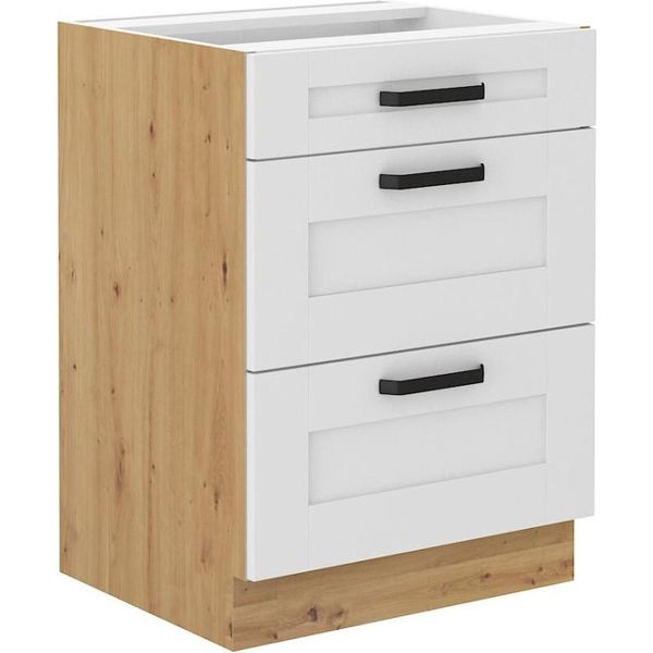 Armadietto Con Cassetti Laili - Larghezza 60 Cm, Bianco / Rovere Artisan-image