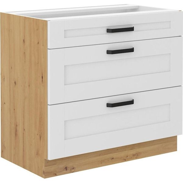 Armadietto Inferiore Con Cassetti Laili - Larghezza 80 Cm, Bianco / Rovere Artisan-image