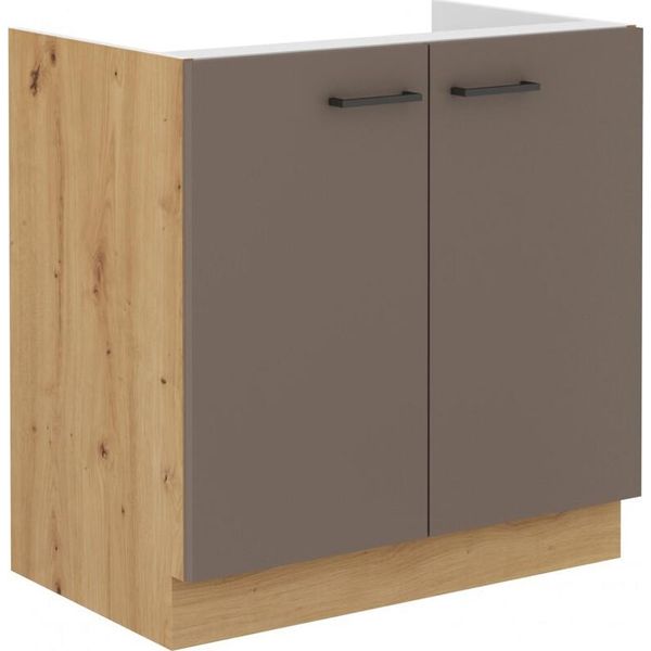 Armadietto Per Lavello Balija - Larghezza 80 Cm, Grigio Tartufo / Rovere Artisan-image
