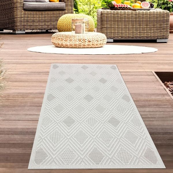 Tappeto Per Interni Ed Esterni Tappeto Per Patio Tappeto Per Soggiorno Con Motivo A Rombi In Color Crema Dimensioni - 80 X 150 Cm-image