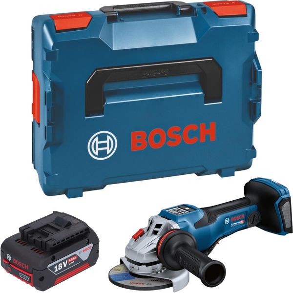 Bosch Gws 18V-15 Psc Smerigliatrice Angolare Professionale A Batteria 18 V 125 Mm Biturbo Brushless + 1X Batteria Ricaricabile 4,0 Ah + L-Boxx - Senza Caricabatterie-image