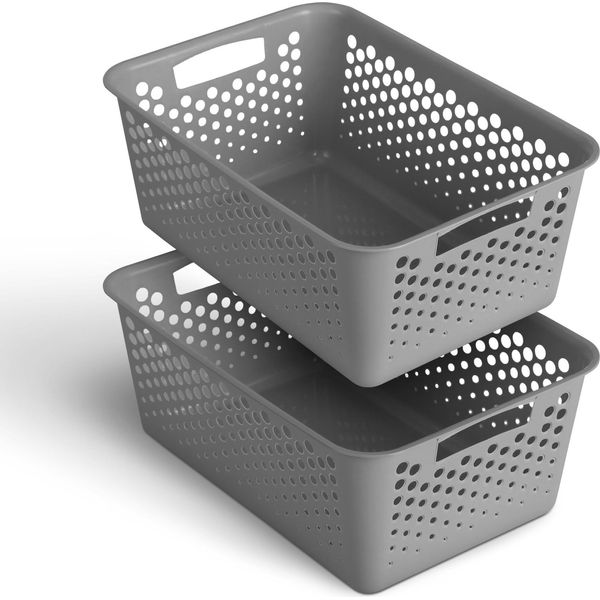 2 Pezzi Cestino Portaoggetti 10L Con Manici - Senza Bpa - Organizzatore ( 37 X 26 X 17 Cm / Antracite ) - Cestino Per Bagno Cucina Camera Da Letto, Cestino Per La Casa-image
