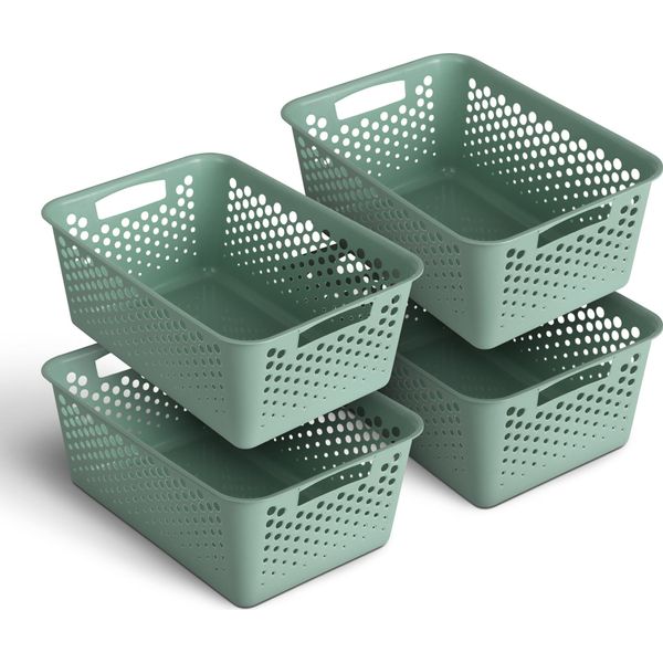 4 Pezzi Cesto Di Stoccaggio 10L Con Manici - Senza Bpa - Organizzatore ( 37 X 26 X 17 Cm / Verde ) - Cesto Per Bagno Cucina Camera Da Letto, Cesto Per La Casa-image