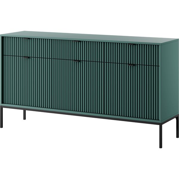 Cassettiera: 3 Cassetti, 3 Ante, Labrador, Nero, 154 X 83 X 39 Cm, Maniglie Nere-image