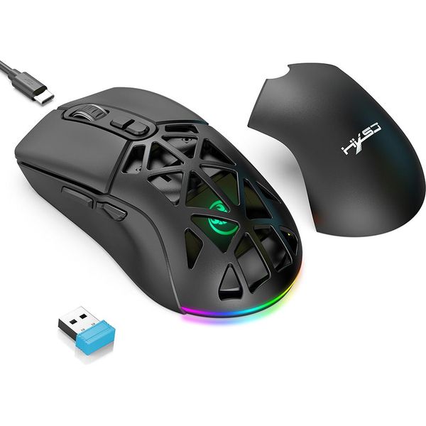 Hxsj T26 Mouse Da Gioco Senza Fili 2.4G BT5.1 Ricaricabile A Doppia Modalità, 4800 Dpi, Mouse Da Gioco Regolabile, Luce Rgb, Nero-image