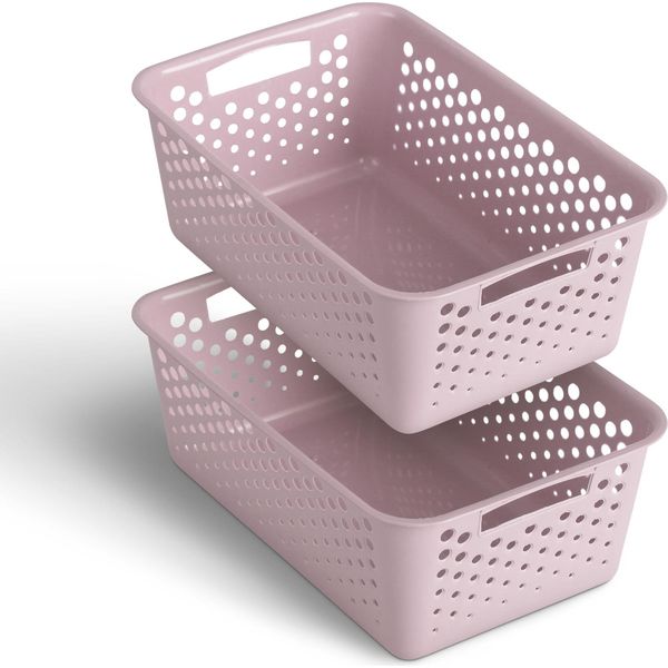 2 Pezzi Cestino Portaoggetti 5L Con Manici - Senza Bpa - Organizzatore ( 30 X 20 X 11 Cm / Rosa ) - Cestino Per Bagno Cucina Camera Da Letto, Cestino Per La Casa-image