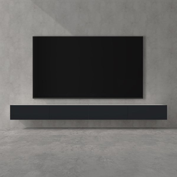 Doporro Mobile Porta Tv Sospeso 320 Cm Con 4 Ante Bianco Opaco E Antracite Opaco, Credenza Bassa Da Soggiorno Salotto, Madia Consolle Bicolore Per Tv Fernsehschrank02-image
