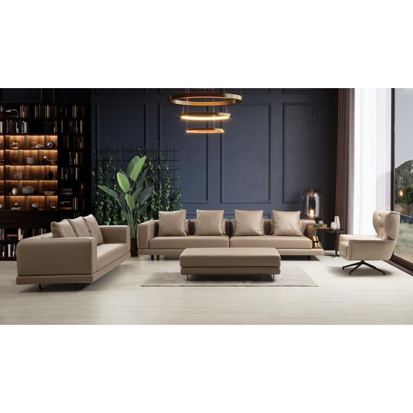 Set Di Divani Quattro Posti Tre Posti Poltrona Divano Beige 3 Pezzi In Pelle-image