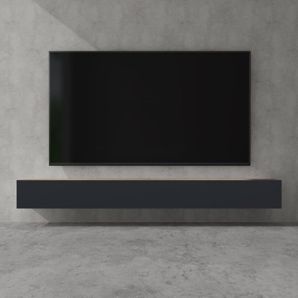 Doporro Mobile Porta Tv Sospeso 280 Cm Con 4 Ante Marrone Chiaro E Antracite Opaco, Credenza Bassa Da Soggiorno Salotto, Madia Consolle Bicolore Per Tv Fernsehschrank02-image