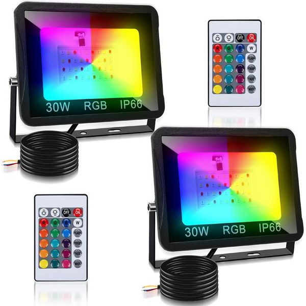 Tolletour 30W Rgb Proiettore Con Telecomando Faretto Led Rgb Faretto Led Rgb Per Esterni IP66 Impermeabile 2 Pezzi-image