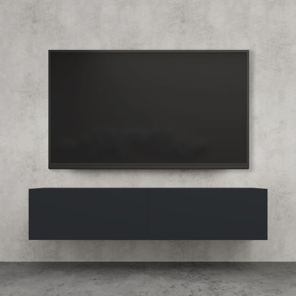 Doporro Mobile Porta Tv Sospeso 140 Cm Con 2 Ante Antracite Opaco, Credenza Bassa Da Soggiorno Salotto, Madia Consolle Per Tv Fernsehschrank02-image
