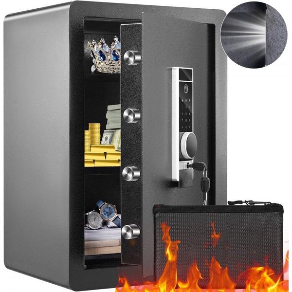 Tesoro Di Sicurezza 2,2 Piedi Cubi - Cassaforte Per Mobili Con Portafoglio Ignifugo - Password E Chiave E Impronta Digitale - Ripiano Rimovibile - Armadio Interno - Cassaforte A Muro Per Contanti, Gioielli, Documenti, Oggetti Di Valore.-image